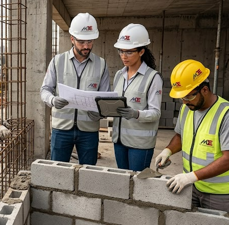 Equipe de engenharia em obra